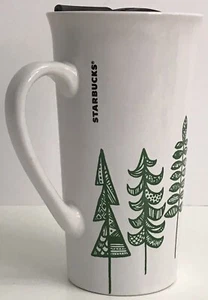 Starbucks Pine Trees grün/weiß 14,3 fl oz Becher 2015 Holiday Christmas mit Deckel - Bild 1 von 9
