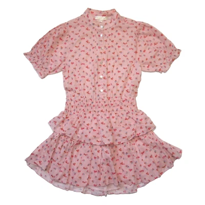 Nuevo con etiquetas Vestido LoveShackFancy Alfie Mini en Algodón Floral Melocotón Espolvoreado XS Foto 1 de 4