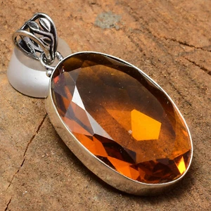 Ravishing Citrine Topaz Gemstone 925 Sterling Silver Handmade Pendant FK-86 - Picture 1 of 5