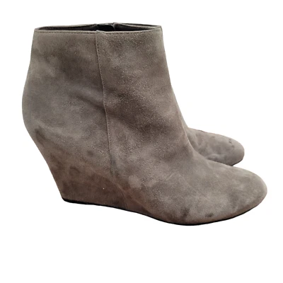 Via Spiga Ankle Boots Womens Size 8.5 M Gray Suede HIdden Wedge Bootie Side Zip - Image 1 of 4