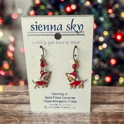 Pendientes Sienna Sky Santa Chihuahua NOS Pendientes Esterlina Navidad Perro Joyería Foto 1 de 4
