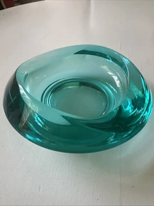 Rudolf Jurnikl 1962 Czech Turquoise Wave Art Glass Rosice Design 1045 Sklo Union - Imagen 1 de 14