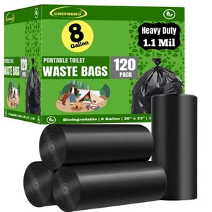 Biodegradable Portable Camping Toilet Waste Bags (120 Count) Black Potty Bags... - Picture 1 of 9