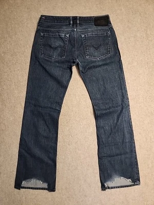 Jeans Diesel Zatiny 34x34 azul oscuro descolorido 0088Z puños desgastados bigotes Italia Foto 1 de 4