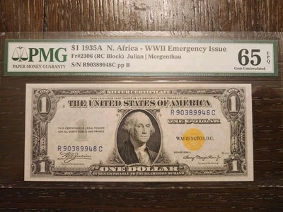 PMG 65 Unc EPQ 1935 A $1 North Africa WWII Emergency Issue Fr#2306  - Image 1 of 2