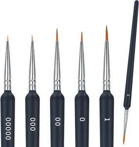 6 Pcs Fine Detail Paint Brush Set, Miniature Artist 0-00-000-00000-1-3 - Picture 1 of 7