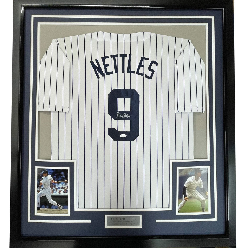 FRAMED Autographed/Signed GRAIG NETTLES 33x42 Yankees Pinstripe Jersey JSA COA - Image 1 of 2