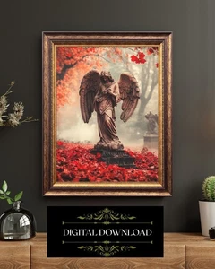 Autumn Cemetery Angel Statue Gothic Fall Wall Art Print - Picture 1 of 5
