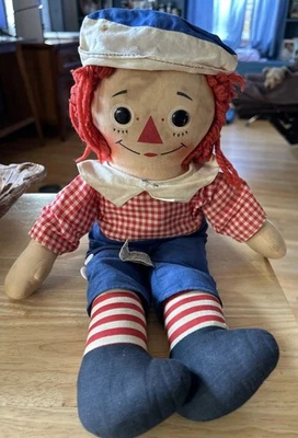 Винтажная заводная музыкальная кукла Raggedy Andy ткань 15 дюймов некоторые пятна - Изображение 1 из 4