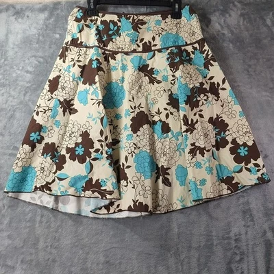 JKLA California Women L Retro Y2K Floral ALine Skirt Boho Made in USA Brown Blue - Image 1 of 4