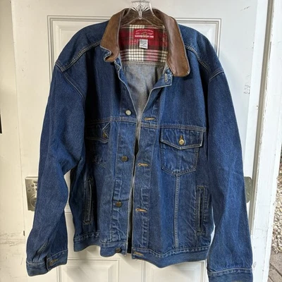 Vtg Marlboro Classics Denim Jacket Utility Lined Leather Barn Coat Mens XL - Image 1 of 4