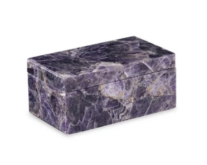 Maitland Smith Small Amethyst Decorative Box – Polished Gemstone, 9" Wide - Picture 1 of 5