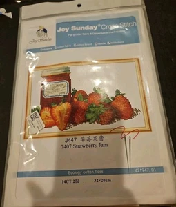 Cross Stitch Kit RARE Vtg Joy Sunday Strawberries - Picture 1 of 2