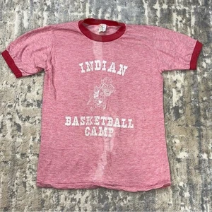 Vintage 70s Indian Basketball Camp Red Ringer Tshirt Youth Large - Picture 1 of 5