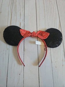 Disney Topolino Minnie Fascia Orecchie Costume Bandana Fiocco Rosso Nero - Foto 1 di 3