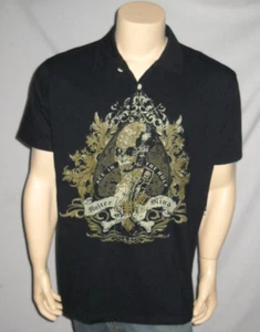 Machine Brand Polo Golf Y2K Shirt Mens Black Collared SKULL Ace in the Hole - Picture 1 of 5