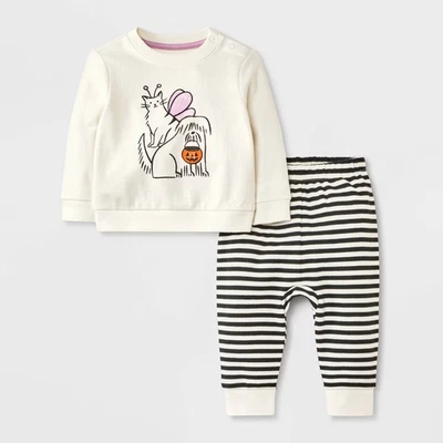 Cat & Jack 6-9M Baby Dog/Cat Trick-or-Treat Sweatshirt Jogger Set Cream Hallowee - Image 1 of 4