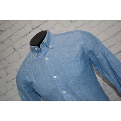 Banana Republic Hawaiian Shirt Mens Size Small Slim Blue Linen Blend  - Image 1 of 4