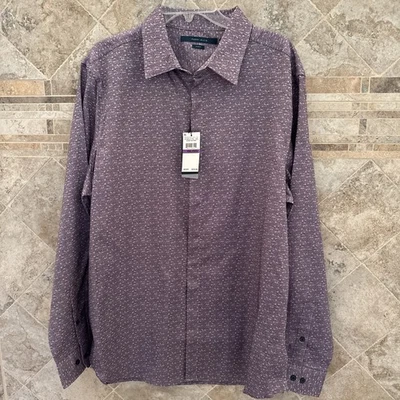 Perry Ellis Men's long sleeve slim fit dress shirt purple/wine  size XXL shimmer - Image 1 of 4
