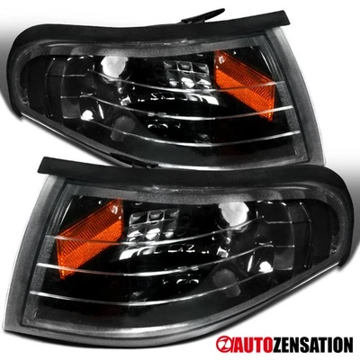 Fit 1994-1998 Ford Mustang Black Bumper Corner Turn Signal Lights Parking Lamps Foto 1 de 4