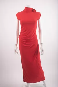 Zara Womans Midi Dress Size M Red Open Back Ruching High Neck 1165/036 NWT - Picture 1 of 6