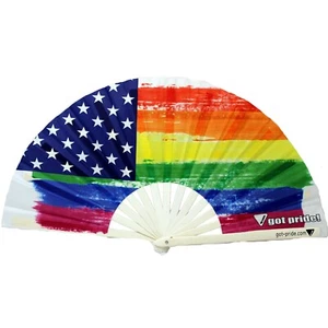 American Gay Pride Flag Large Bamboo Folding Clack Hand Fan for Raves, Festivals - Picture 1 of 1
