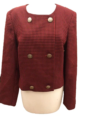 John Meyer Sz 14 Women's Red and Black (maybe navy) Houndstooth Jacket Lined. AL - Image 1 of 4