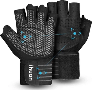 Ventilated Weight Lifting Gym Workout Gloves with Wrist Wrap Support for Men ... - Picture 1 of 1