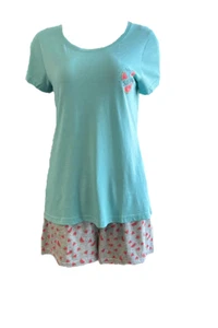 Damen Shorty Pyjama Türkis/Grau Gr. S, M, L - Picture 1 of 1