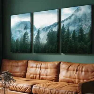 3pcs Misty Mountain & Forest Sky View Canvas Unframed - Bild 1 von 9