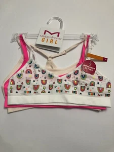 MAIDENFORM GIRLS' STRAPPY CROP TOP BRA NEON PINK / BEIGE MULTI TIED SIZE M - Picture 1 of 10
