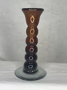De colección Soplado a mano Vidrio Ámbar Acanalado Remolino Vela Soporte Pedestal Transparente Base - Imagen 1 de 7