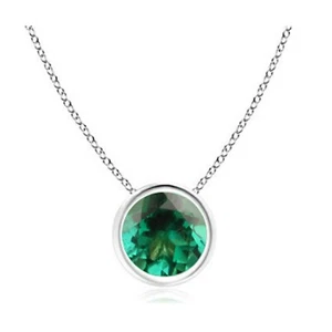 Ciondolo donna smeraldo zambiano naturale 100% taglio tondo 1,10 ct in oro 14 kt - Foto 1 di 2