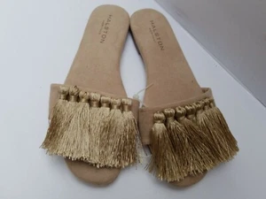 Halston Heritage Fran Tobago  Fringe Slide Sandals Beige sz5.5 MRSP $275 - Picture 1 of 5