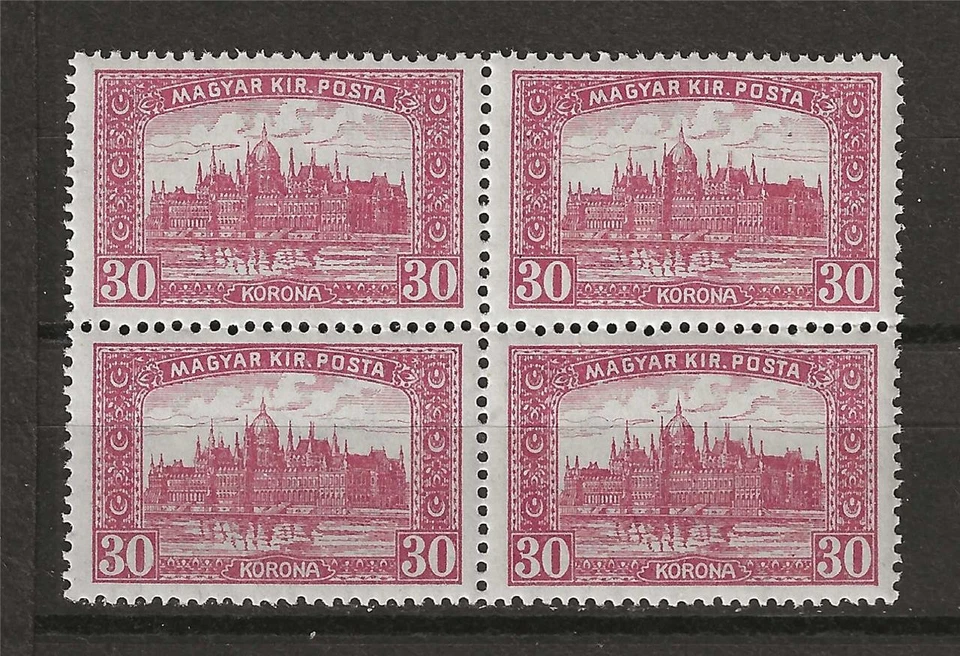 Hungary 1922 Sc# 370 Parliament building 30k block 4 MNH - Image 1 of 1