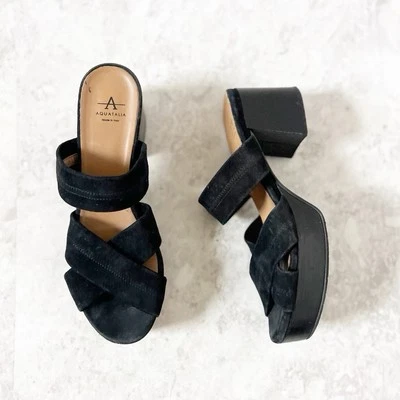 Aquatalia Summer Suede Strappy Platform Block Heel Sandals 9 Chunky Dress Classy - Image 1 of 4