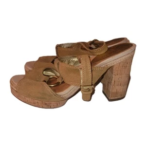 Coach Valeann hellbraune Wildleder-Sandalen klobiger Absatz Größe 9B Sommer Luxus Boho - Bild 1 von 10