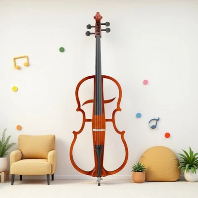 Juego de violonchelo eléctrico de tamaño completo 4/4 para principiantes - acabado de piano, auricular, natural Foto 1 de 4