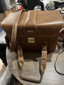 Grande borsa vintage in pelle marrone chiaro con scomparto per fotocamera - Nikon ? - Foto 1 di 6