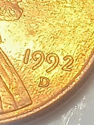 1992 D DDO,Red Obv.Only,Mint Error Coin, Lincoln Mem. Cent Penny Free Shipping! - Image 1 of 4