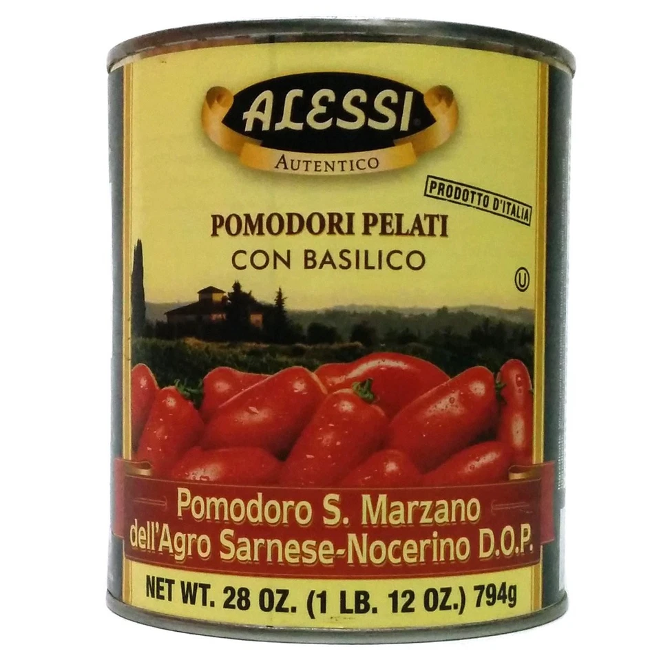 Alessi DOP Tomates San Marzano Enteros Pelados con Albahaca, 1,75 Libras (Pack de 12) Foto 1 de 1