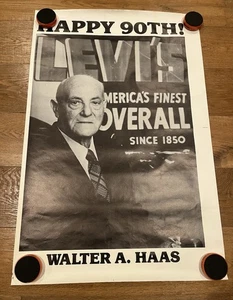 👖 Ultra Rare Vintage (1979) Levi’s Poster - “Happy 90th Walter A. Haas” - Picture 1 of 8