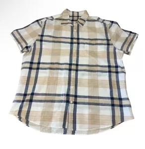 Sportscraft Men’s Shirt Sz 2XL Linen Cotton Blend Beige Blue White Check Z3 - Bild 1 von 6