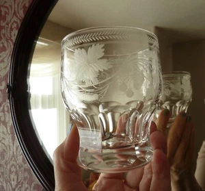 Antique Etched Crystal Whisky /Ale Tumbler Glass, h10cm - Picture 1 of 9