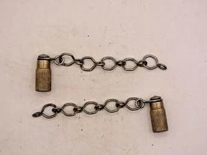 PREWAR COPPER / BRASS TIRE VALVE CAPS (2) WITH SAFETY CHAIN - NOS - VERY RARE - Picture 1 of 2