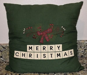 Merry Christmas Green Pillow - Picture 1 of 3
