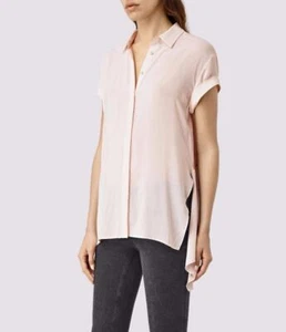 All Saints Cheyne Hemd/Bluse Trägertop rosa asymmetrisch Größe 6 Passform 8/10 neu mit Etikett £78 - Bild 1 von 12