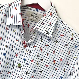 Claudio Lugli Shirt Mens Size Medium M White Blue Red Long Sleeve Pure Cotton - Picture 1 of 10