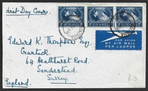 South Africa 1948 Silver Wedding strip on KNYSNA plain FDC to England - Picture 1 of 2