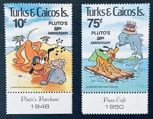 TURKS & CAICOS DISNEY PLUTO 50TH ANNIVERSARY 2 STAMPS 1981 MNH MICKEY MOUSE DOG - Picture 1 of 1